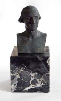 BRONZE MARKED WASHINGTON BUST ON MARBLE BLOCK