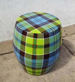 GREEN TARTAN GARDEN STOOL