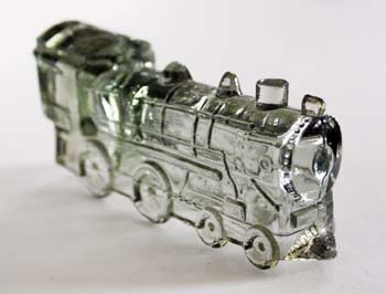 PRESSED GREEN GLASS LOCOMOTIVE