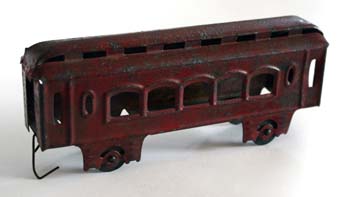 RED STAMPED METAL TROLLEY CAR