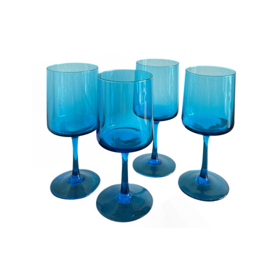 Handblown Blue Stemmed Glassware - Set of 4