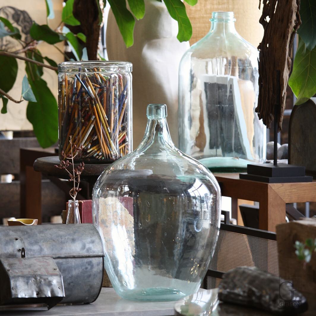 ✨ Vintage wine jug - $425. Banded recycled glass jar - $115
